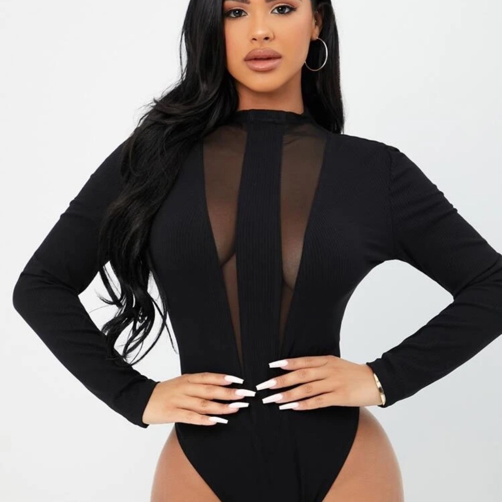 Elegant Black Sheer Panel Bodysuit